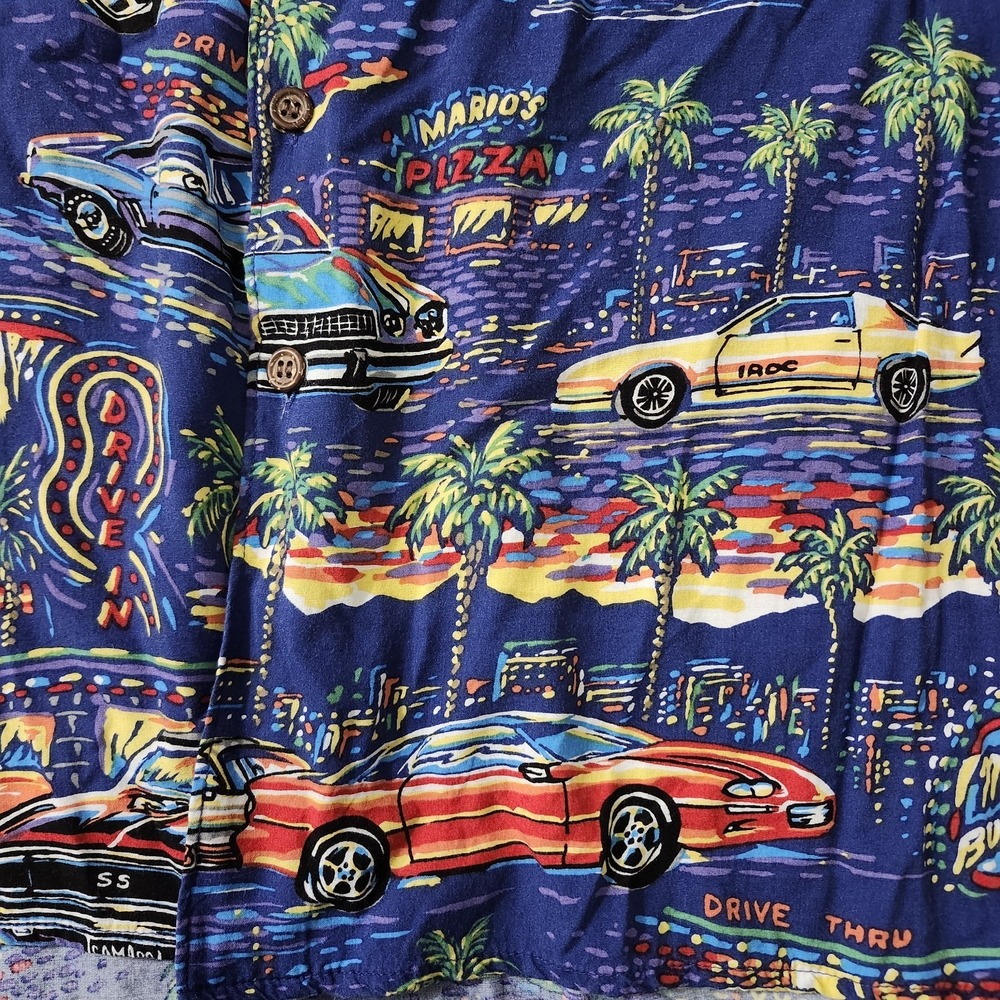 VTG Reyn Spooner American Classics Cars All-Over Print Hawaiian Royal Blue XL - Picture 6 of 11